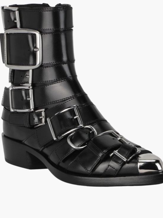 Alexander McQueen Shoes - Alexander McQueen Strappy Punk Ankle Bootie in Black & Silver NWOB Size 37 US 7